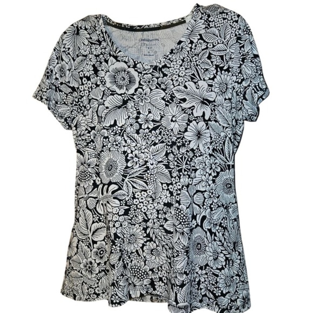 Croft & Barrow Black White Floral Classic Tee L Soft Everyday Casual Top